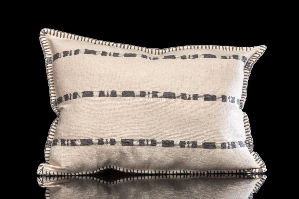 Set of 2 Cotton Cushion Covers Beige with gray stripes