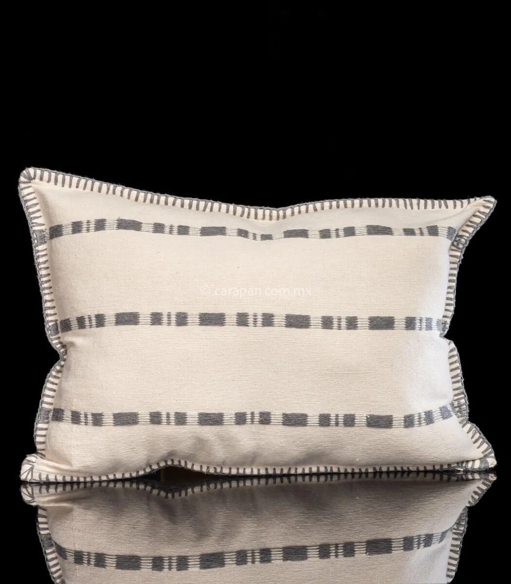 Set of 2 Cotton Cushion Covers Beige with gray stripes