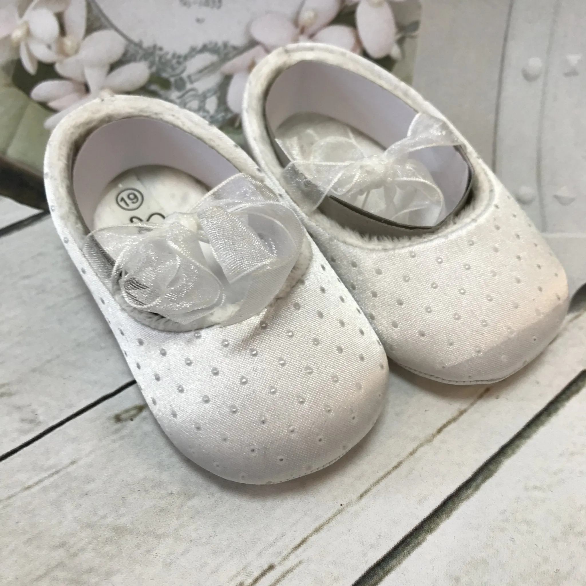 Sharon Ivory or White Girls Christening Pram Shoes