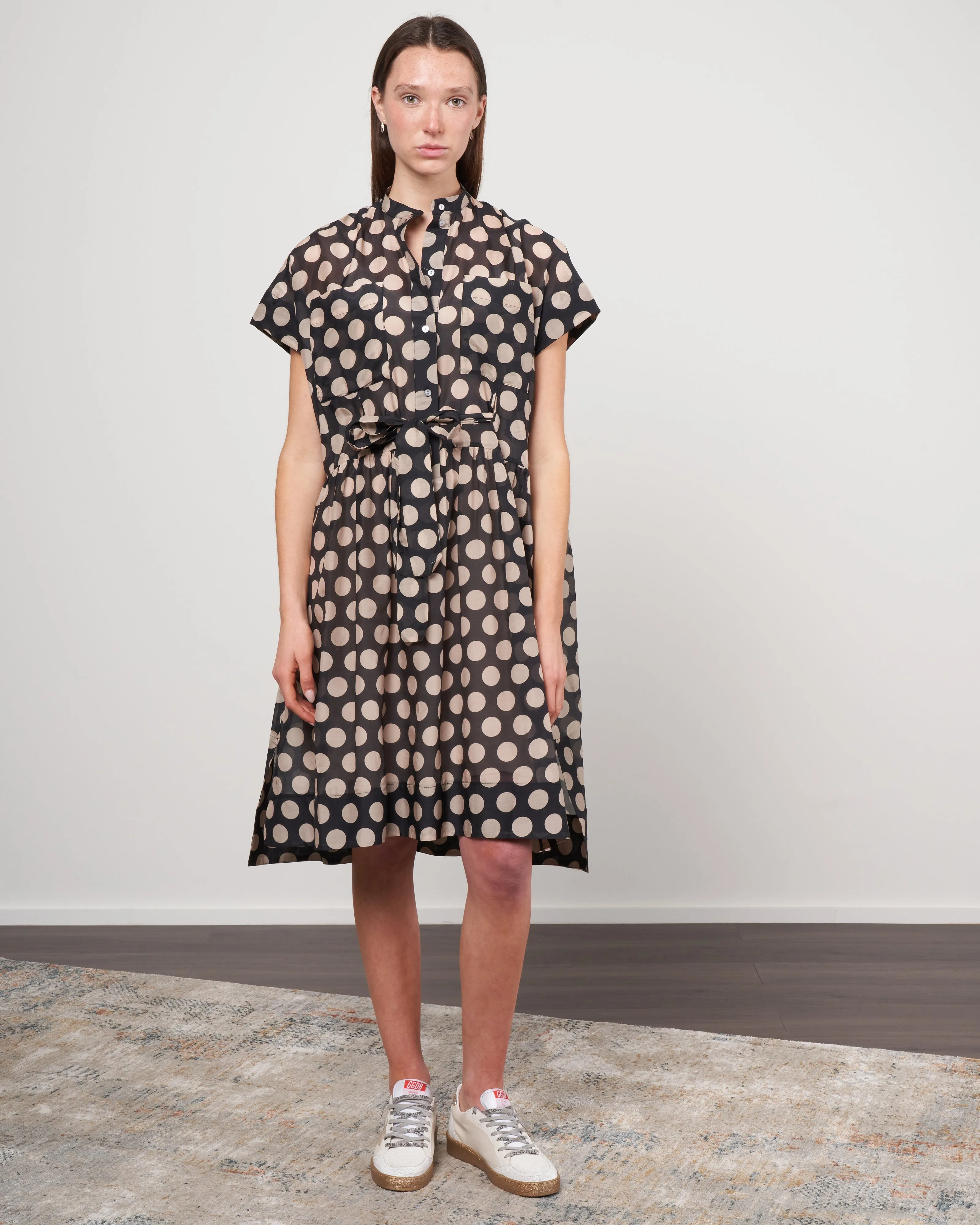 silk/cotton dot dress - 600 black