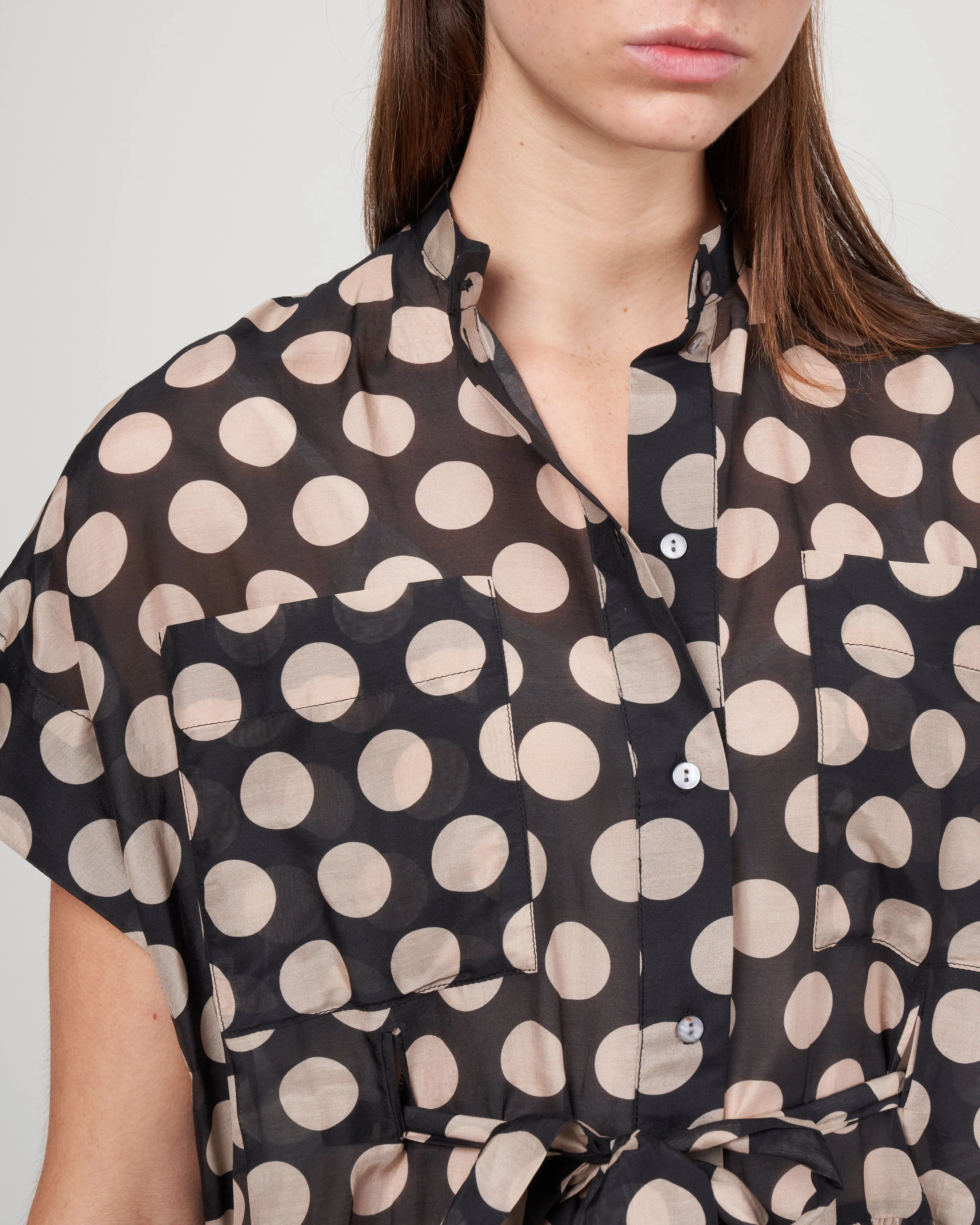 silk/cotton dot dress - 600 black