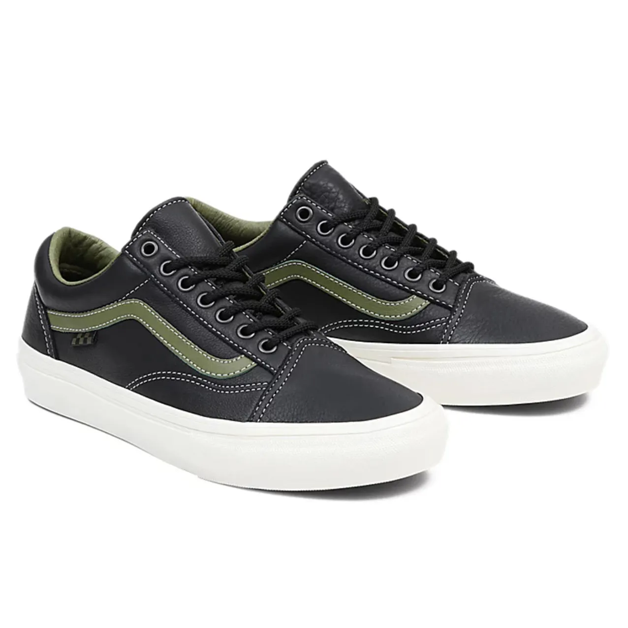 SKATE OLD SKOOL SHOES Butter Leather Black Green