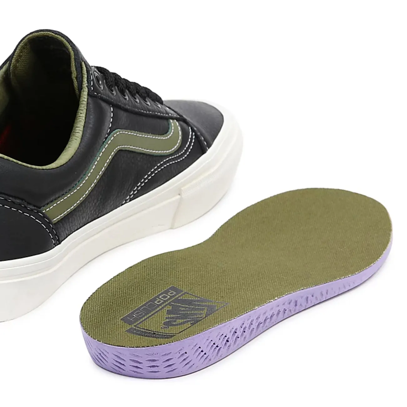 SKATE OLD SKOOL SHOES Butter Leather Black Green