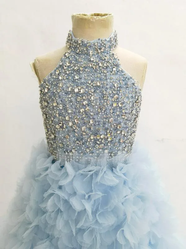 Sky Blue Applique Pageant Dress with Glitz Beaded Bodice