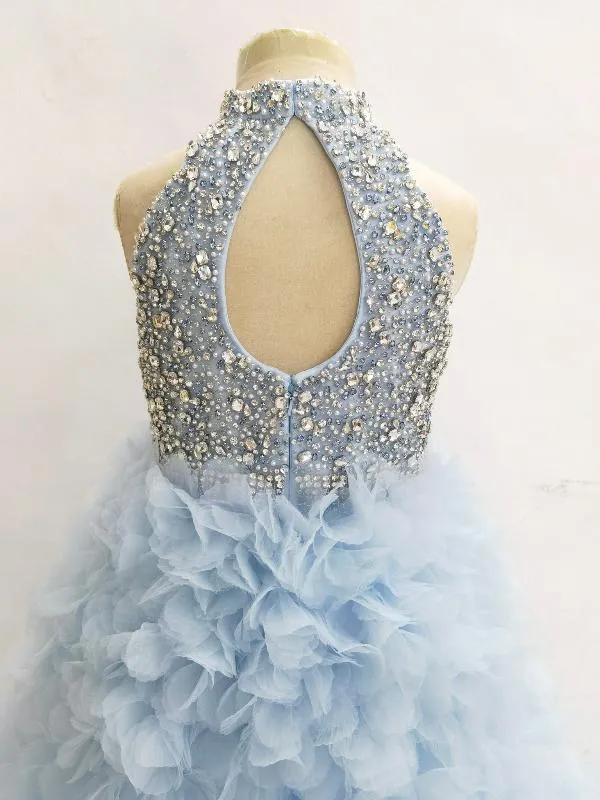 Sky Blue Applique Pageant Dress with Glitz Beaded Bodice
