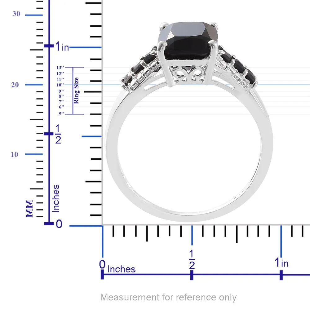Sterling Silver Cushion Cut Thai Black Spinel Ring (size 5)