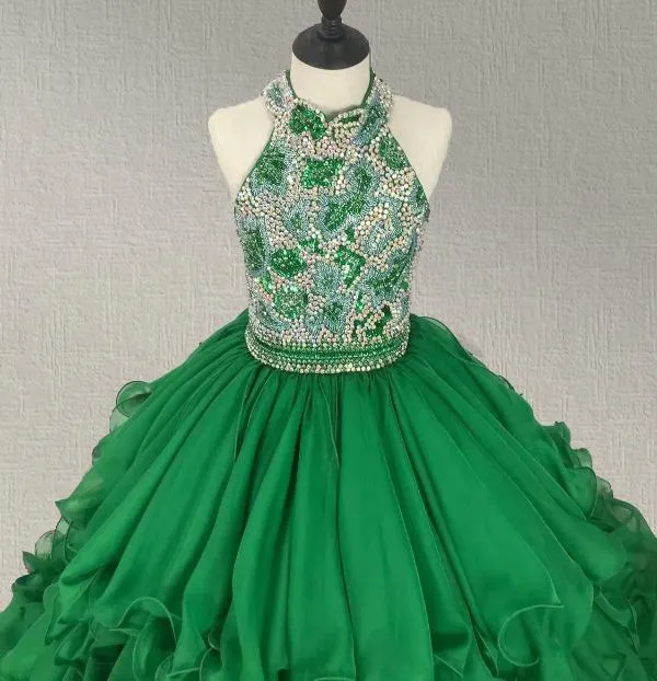 Stunning Halter Beaded Bodice Preteens Evening Gown