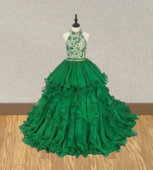 Stunning Halter Beaded Bodice Preteens Evening Gown