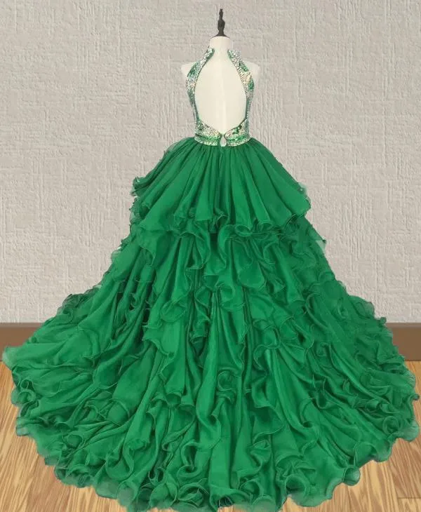 Stunning Halter Beaded Bodice Preteens Evening Gown