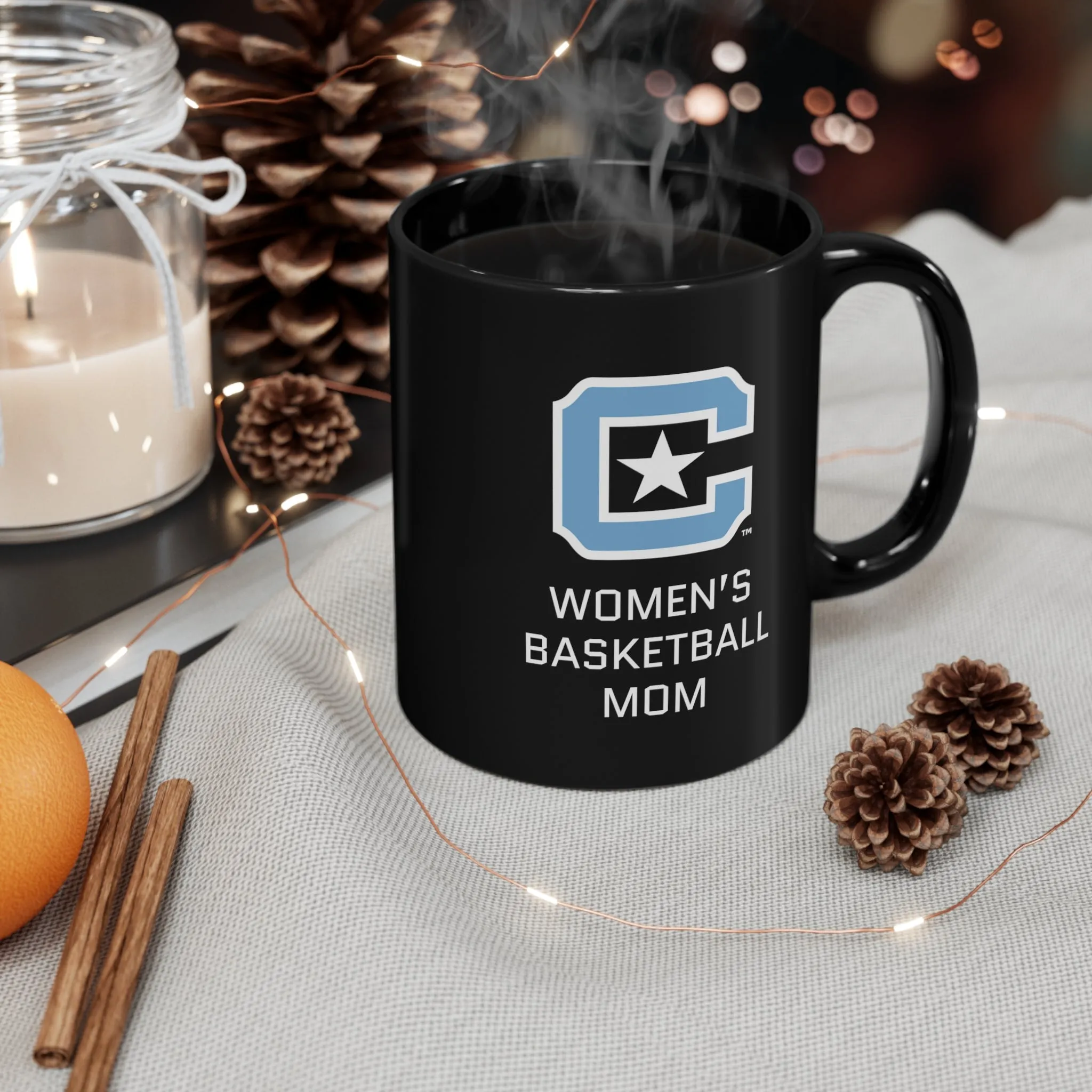 The Citadel Block C Logo, Club Sports Women's Basketball Mom, Black Mug, 11oz