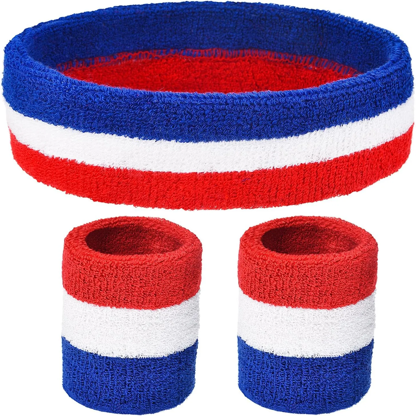 Toyshine Pack of 6 Sweatbands Set, Includes Sports Headband and Wrist Sweatbands Striped Sweat Band for Athletic Men and Women - Multicolor