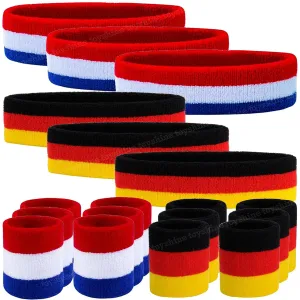 Toyshine Pack of 6 Sweatbands Set, Includes Sports Headband and Wrist Sweatbands Striped Sweat Band for Athletic Men and Women - Multicolor