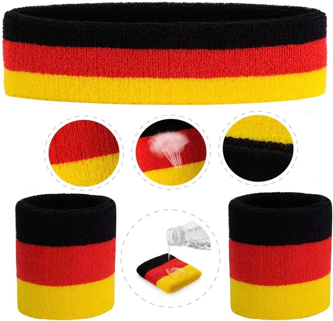 Toyshine Pack of 6 Sweatbands Set, Includes Sports Headband and Wrist Sweatbands Striped Sweat Band for Athletic Men and Women - Multicolor