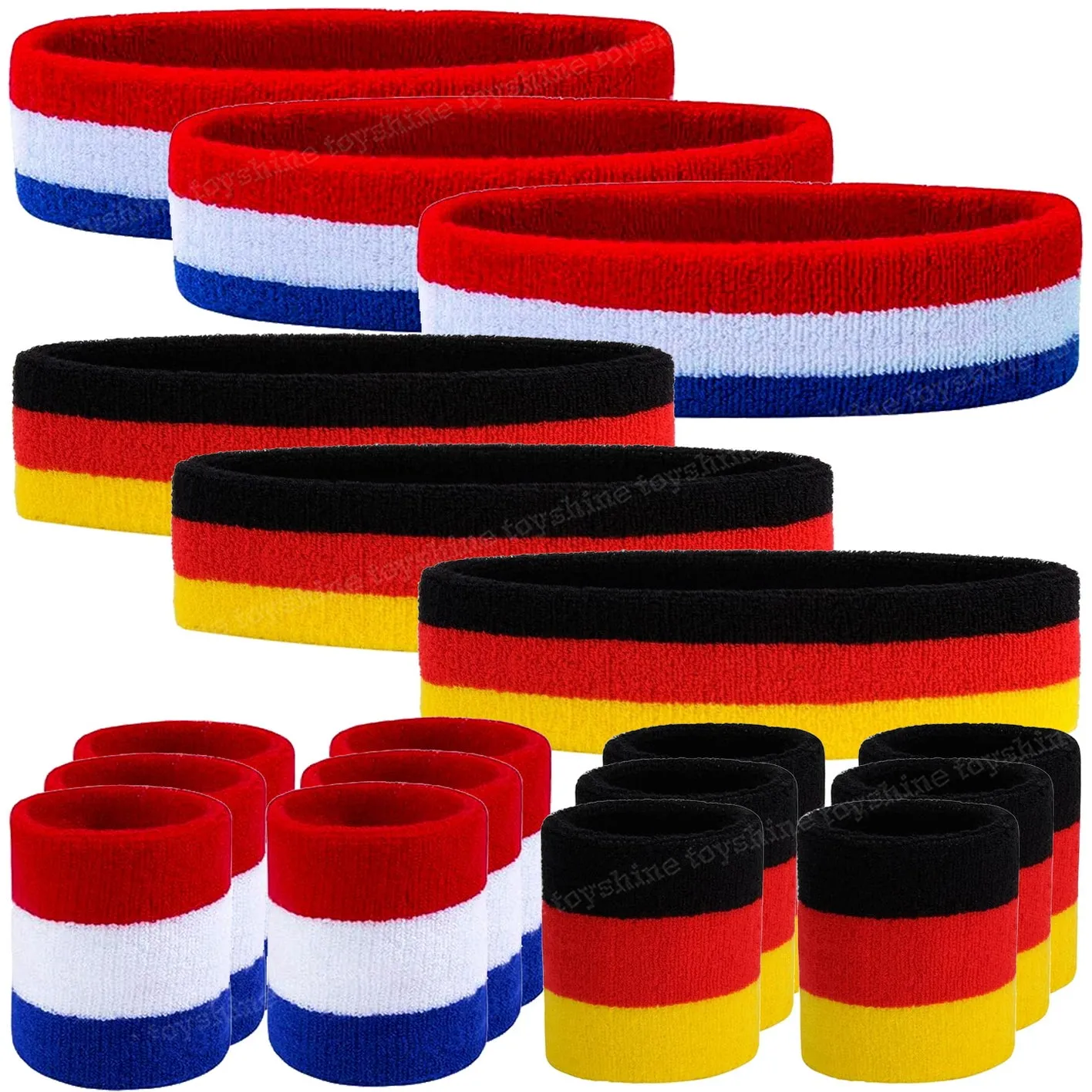 Toyshine Pack of 6 Sweatbands Set, Includes Sports Headband and Wrist Sweatbands Striped Sweat Band for Athletic Men and Women - Multicolor