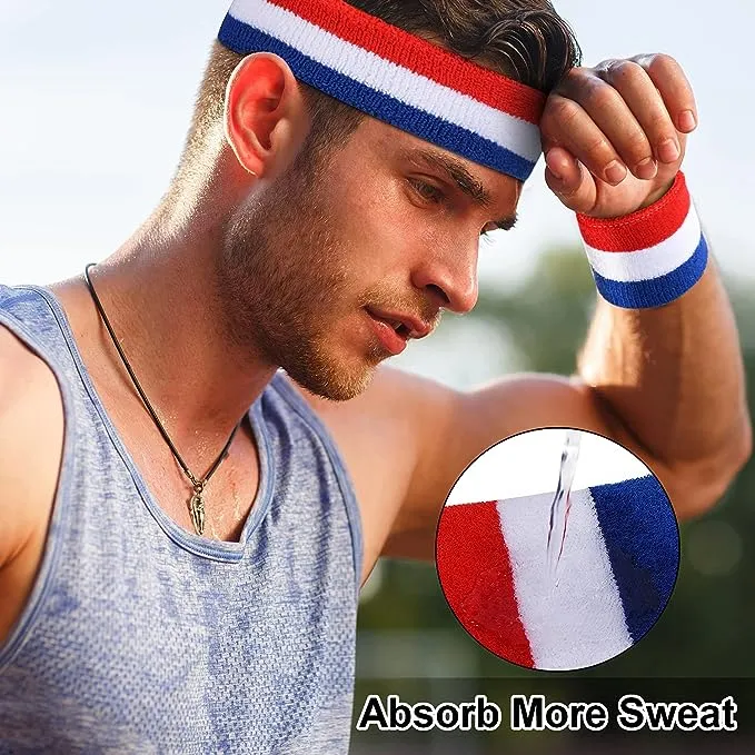Toyshine Pack of 6 Sweatbands Set, Includes Sports Headband and Wrist Sweatbands Striped Sweat Band for Athletic Men and Women - Multicolor