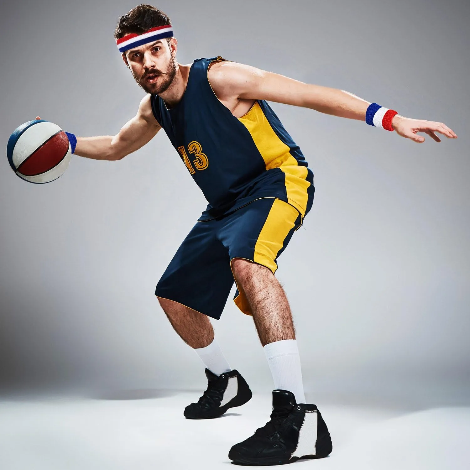 Toyshine Pack of 6 Sweatbands Set, Includes Sports Headband and Wrist Sweatbands Striped Sweat Band for Athletic Men and Women - Multicolor