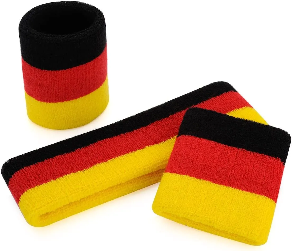 Toyshine Pack of 6 Sweatbands Set, Includes Sports Headband and Wrist Sweatbands Striped Sweat Band for Athletic Men and Women - Multicolor