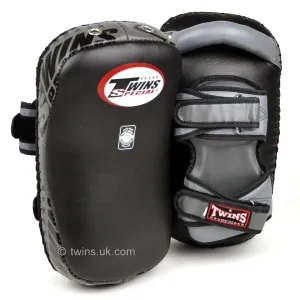 Twins Black-Grey Deluxe Curved Leather Kick Pads