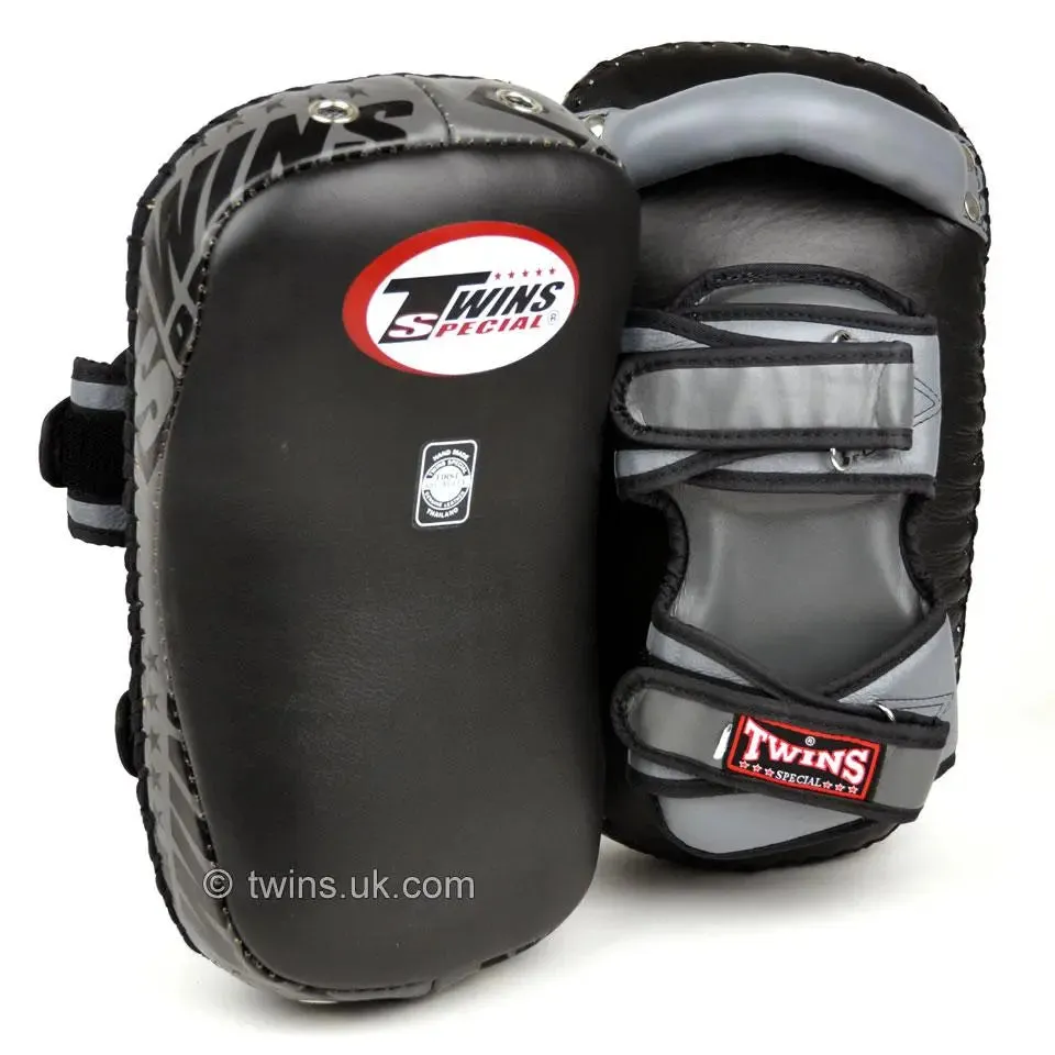 Twins Black-Grey Deluxe Curved Leather Kick Pads
