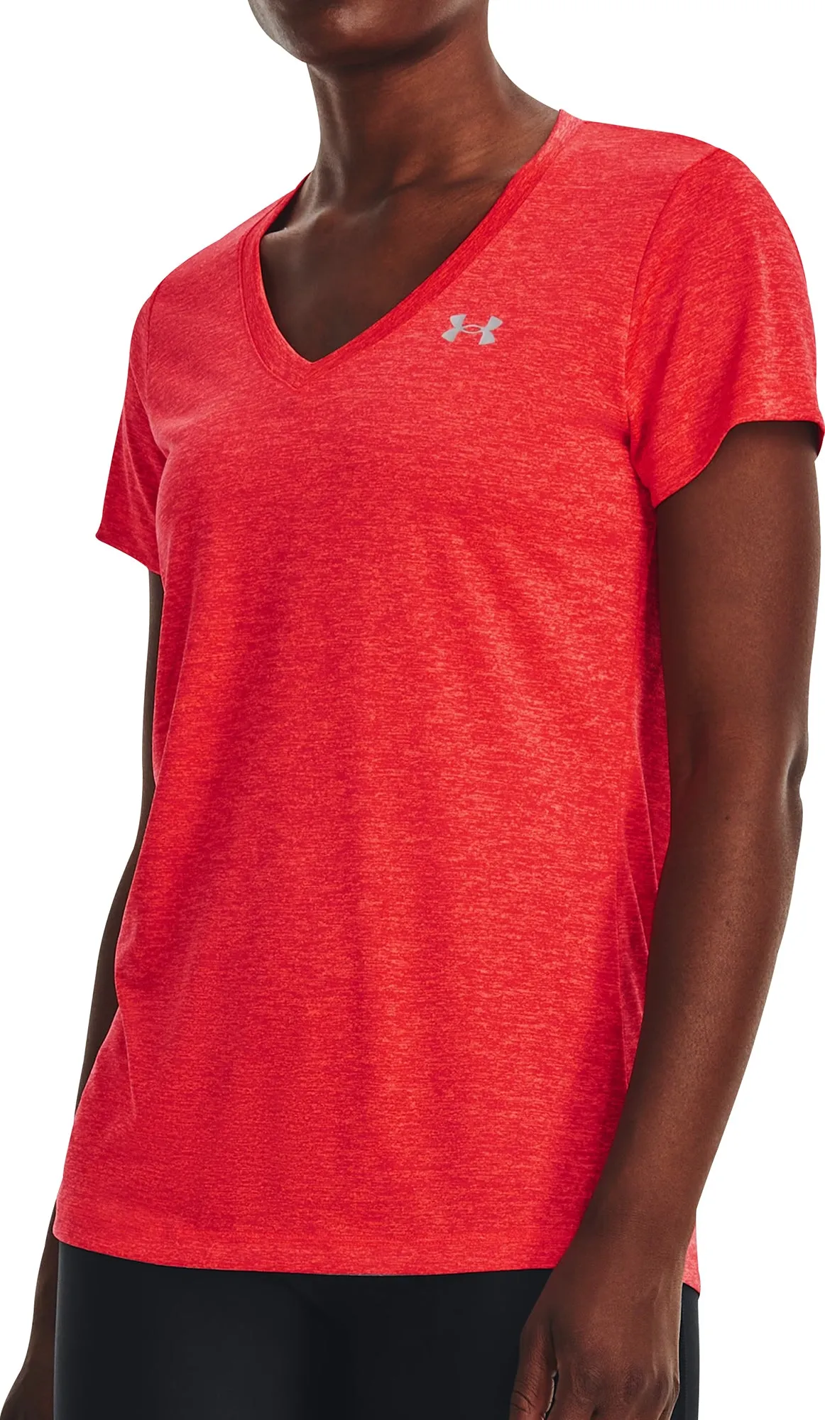 Under Armour Tech Twist V-Neck Short Sleeve Womens Running Top - Red
