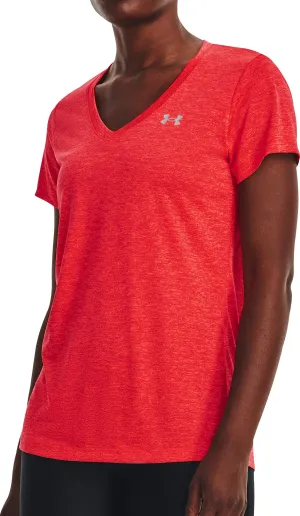 Under Armour Tech Twist V-Neck Short Sleeve Womens Running Top - Red