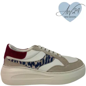 Unisa Five Beige & Leopard Lace Up Sneakers