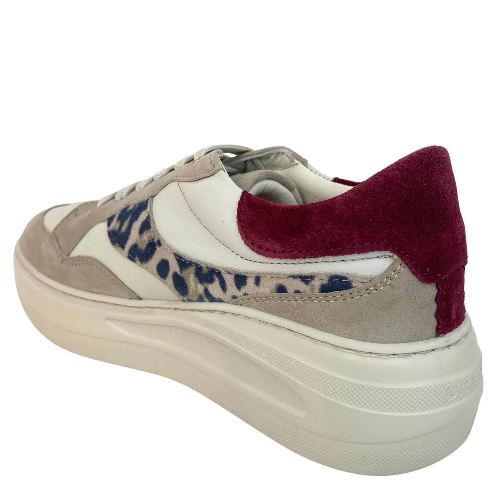 Unisa Five Beige & Leopard Lace Up Sneakers