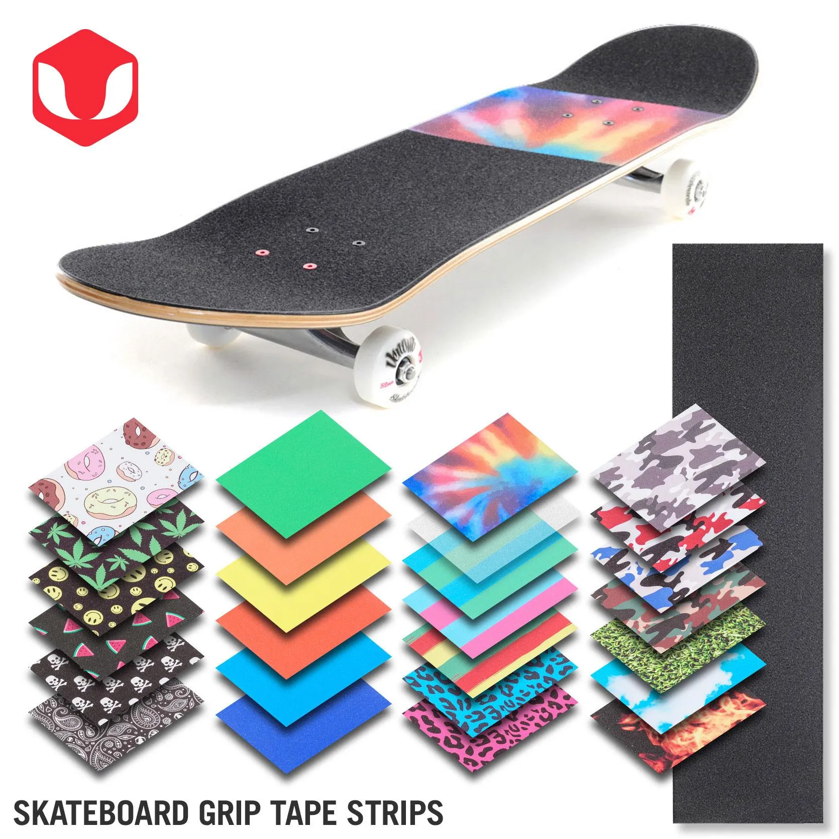 Venom Skateboards Grip Tape Strip With Full Sheet of Black Grip 33" x 9"