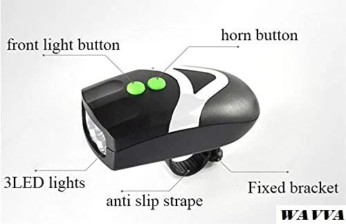 Wavva LED Light Orange Bicycle Bike Accessories Adjustable Safety Warning Loud Horn Black (3 Modes)