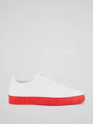 White Contrast Logo Sole Leather Sneakers