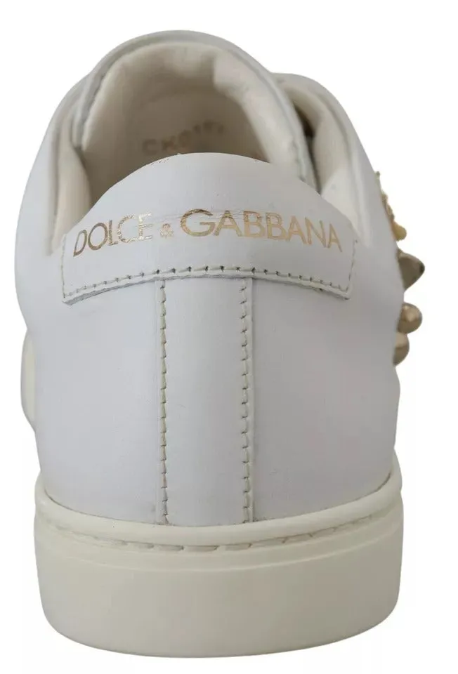 White Leather Gold Red Heart Sneakers Shoes