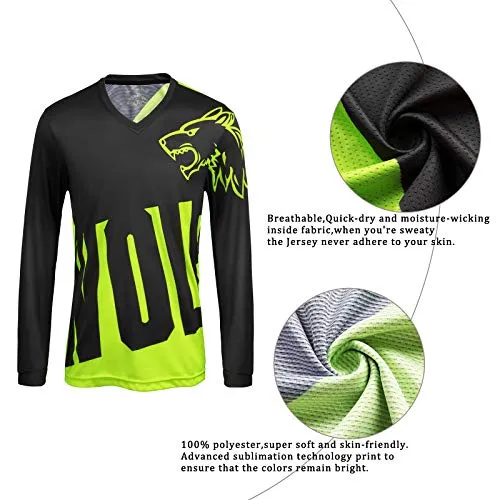 Wisdom Leaves Men's Mountain Bike Jersey Long Sleeve BMX Downhill Cycling Shirts Moisture-Wicking Sportswear T-Shirt