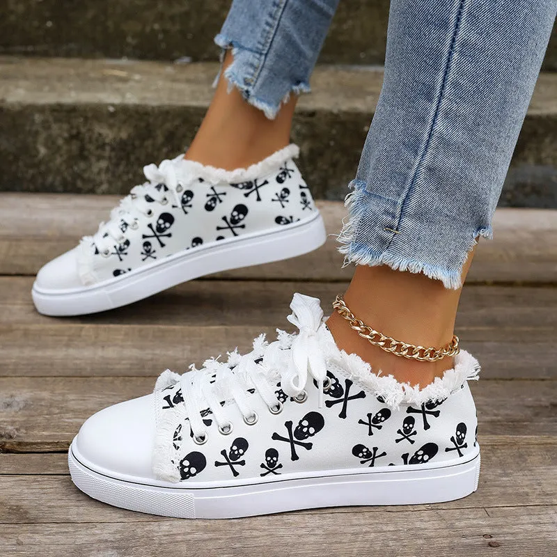 Women's Raw Hem Printed Canvas Sneakers | Comfortable and Durable Everyday Flats