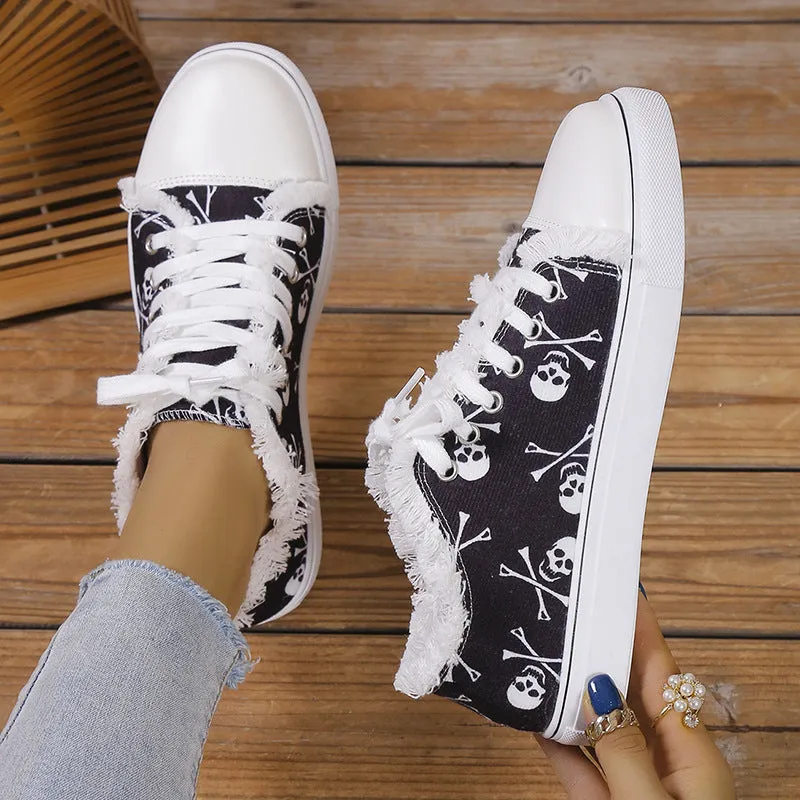Women's Raw Hem Printed Canvas Sneakers | Comfortable and Durable Everyday Flats
