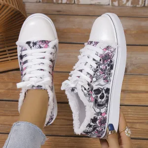 Women's Raw Hem Printed Canvas Sneakers | Comfortable and Durable Everyday Flats